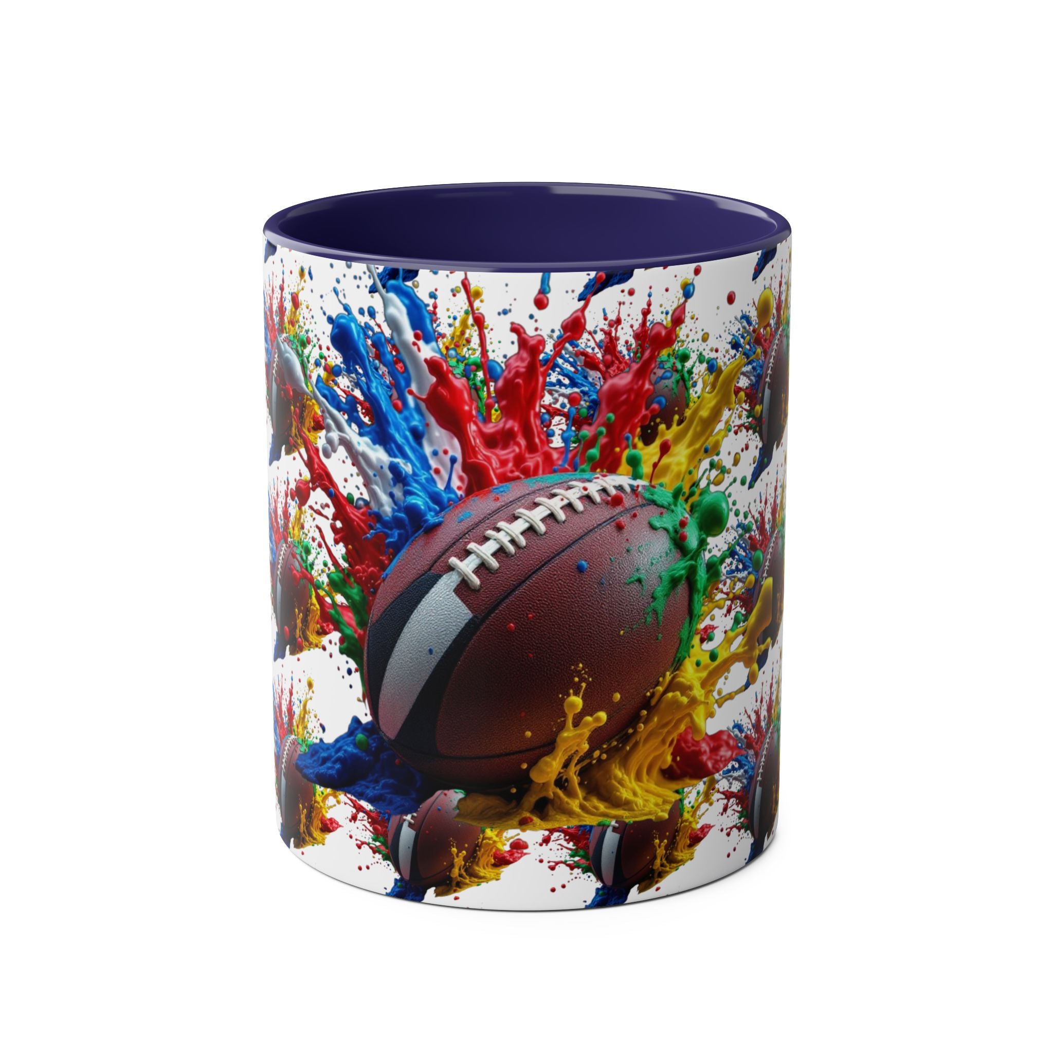 Vibrant Sports Coffee Mug, Colorful Football Design, Perfect Gift for Sports Fans, Game Day, Home Office, 11oz Two-Tone Mug