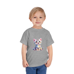 Cute Cat Toddler Tee - Whimsical Graphic Short Sleeve Shirt for Kids