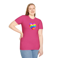 Rainbow Heart Unisex Softstyle T-Shirt, LGBTQ+ Pride Shirt, Colorful Heart Tee, Love Wins Tee, Gift for Him/Her