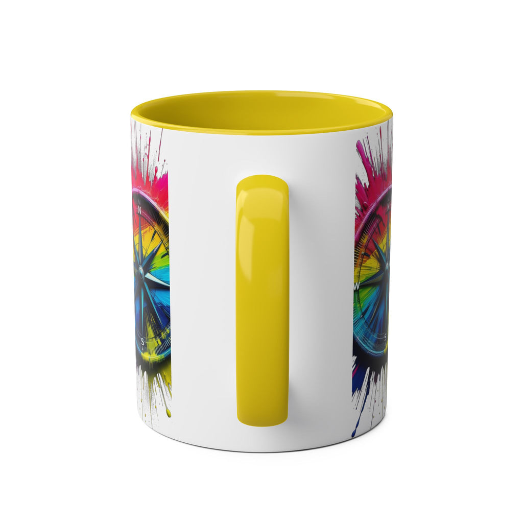 Vibrant Compass Two-Tone Coffee Mug | Colorful Gradient Design for Adventurers