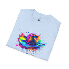 Colourful Cowboy Hat Unisex T-Shirt, Fun Graphic Tee, Festival Wear, Summer Celebration Shirt, LGBTQ Pride Apparel, Gift for Friends