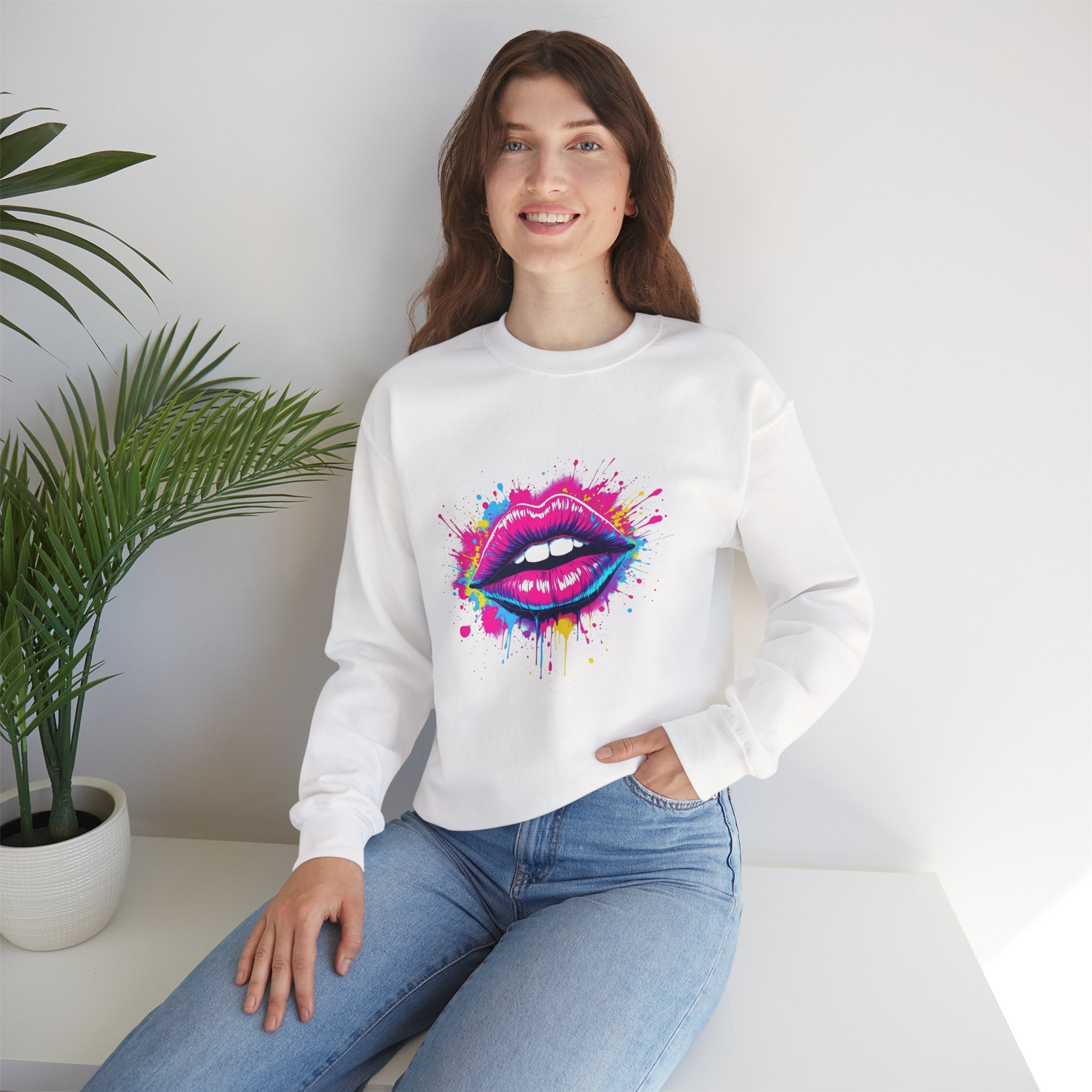 Colorful Kiss Graphic Unisex Crewneck Sweatshirt, Trendy Streetwear, Gift for Her, Cozy Fashion, Valentine's Day, Birthday Gift