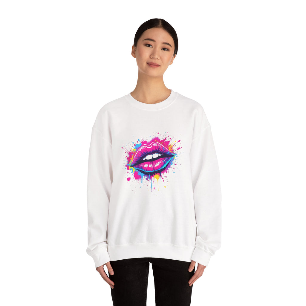 Colorful Kiss Graphic Unisex Crewneck Sweatshirt, Trendy Streetwear, Gift for Her, Cozy Fashion, Valentine's Day, Birthday Gift