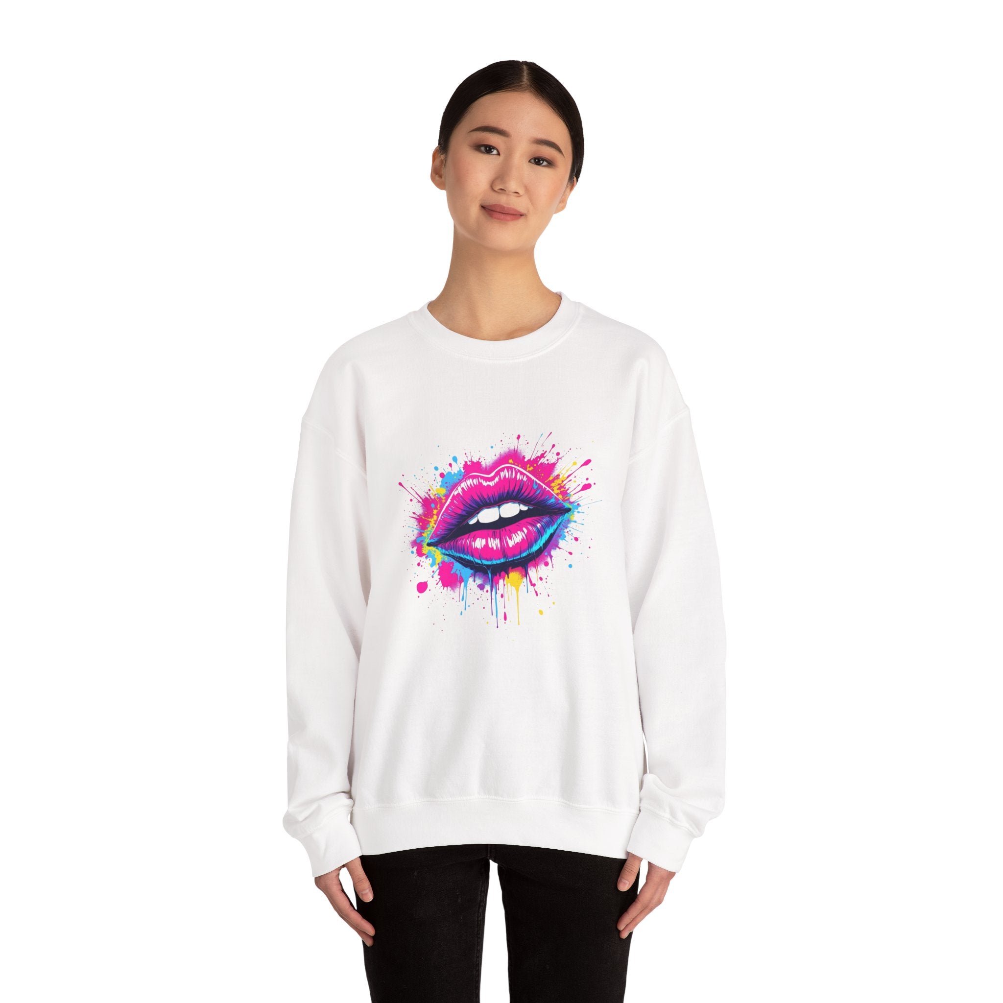 Colorful Kiss Graphic Unisex Crewneck Sweatshirt, Trendy Streetwear, Gift for Her, Cozy Fashion, Valentine's Day, Birthday Gift