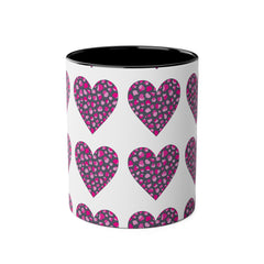Pink Leopard Hearts Two-Tone Coffee Mug - 11oz - Perfect for Valentine's Day and Gift Giving