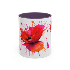 Vibrant Floral Accent Coffee Mug - Colorful Poppy Design - 11 & 15oz