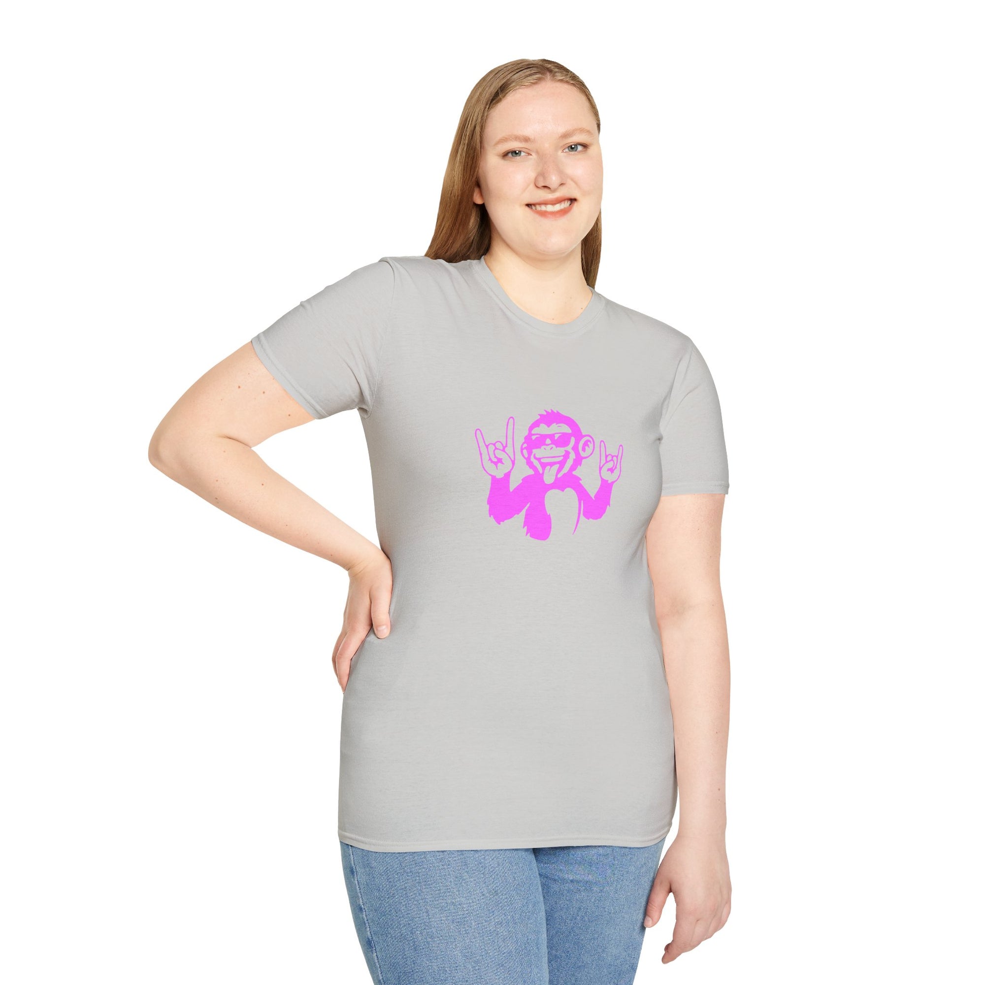 Rockin' Monkey Unisex Softstyle T-Shirt | Fun Graphic Tee | Great Gift for Music Lovers | Perfect for Parties & Casual Wear