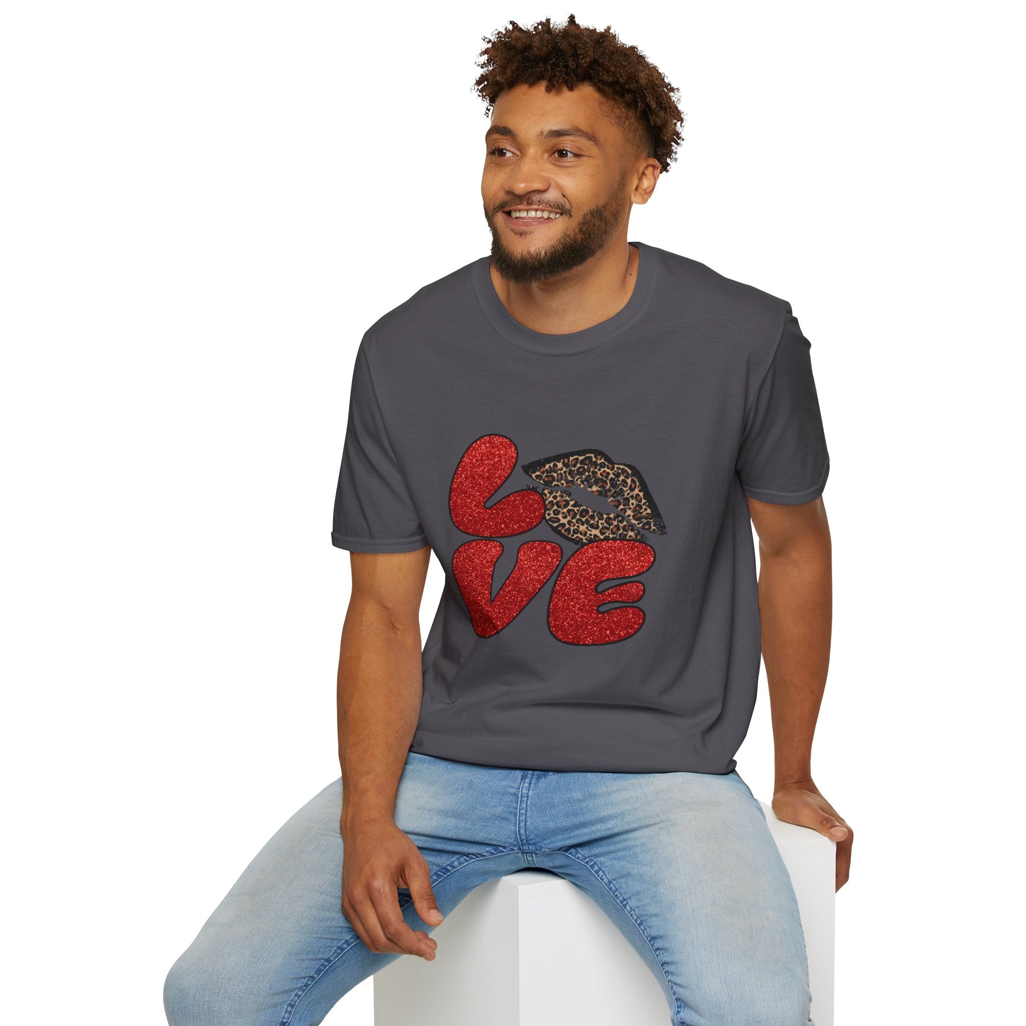 Leopard Love Graphic T-Shirt, Cute Valentine's Day Shirt, Casual Love Tee, Unisex Softstyle Top, Trendy Gift for Her