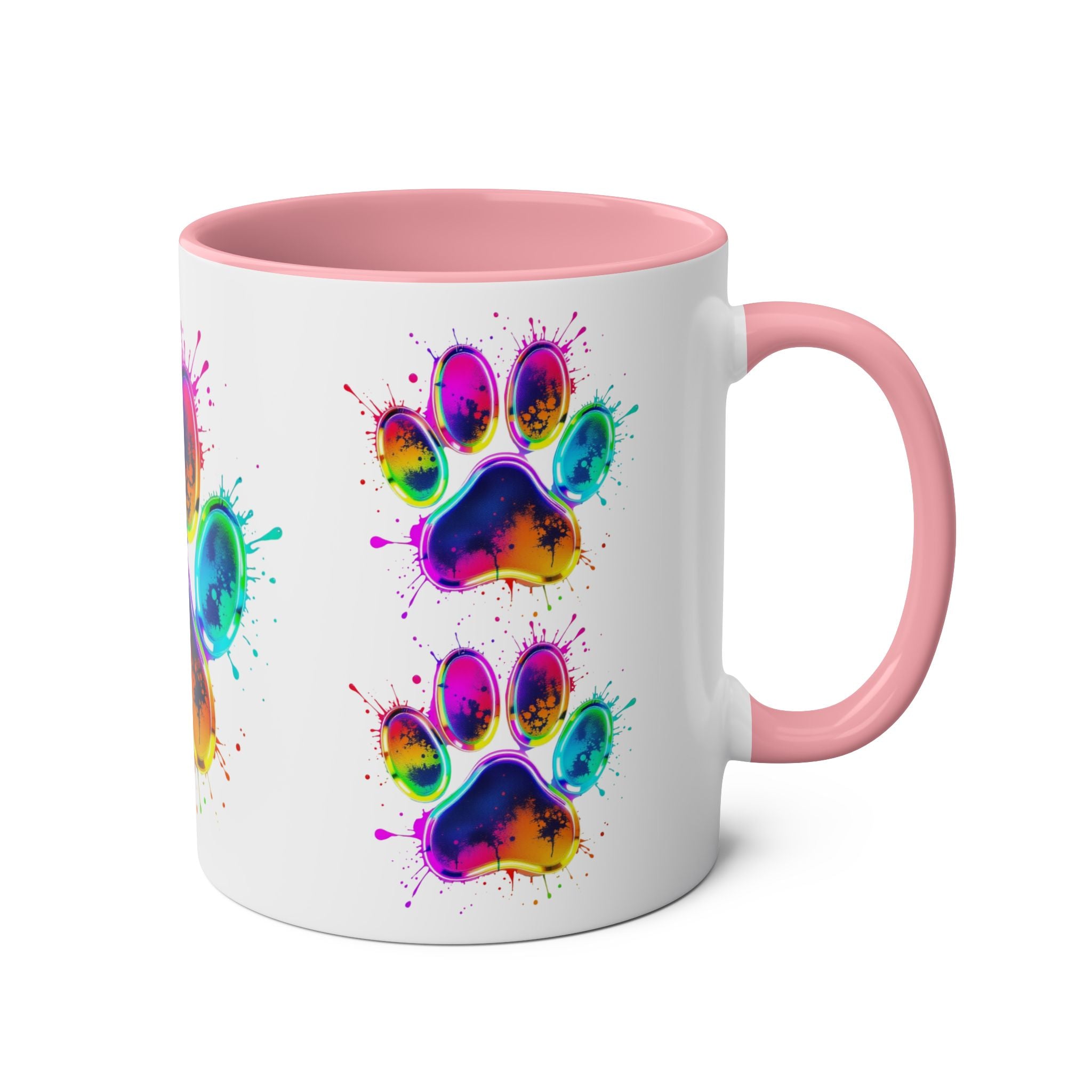 Colorful Paw Print Coffee Mug, Pet Lover Gift, Two-Tone Mug, Fun Dog Accessories, Vibrant Pet Themed Drinkware