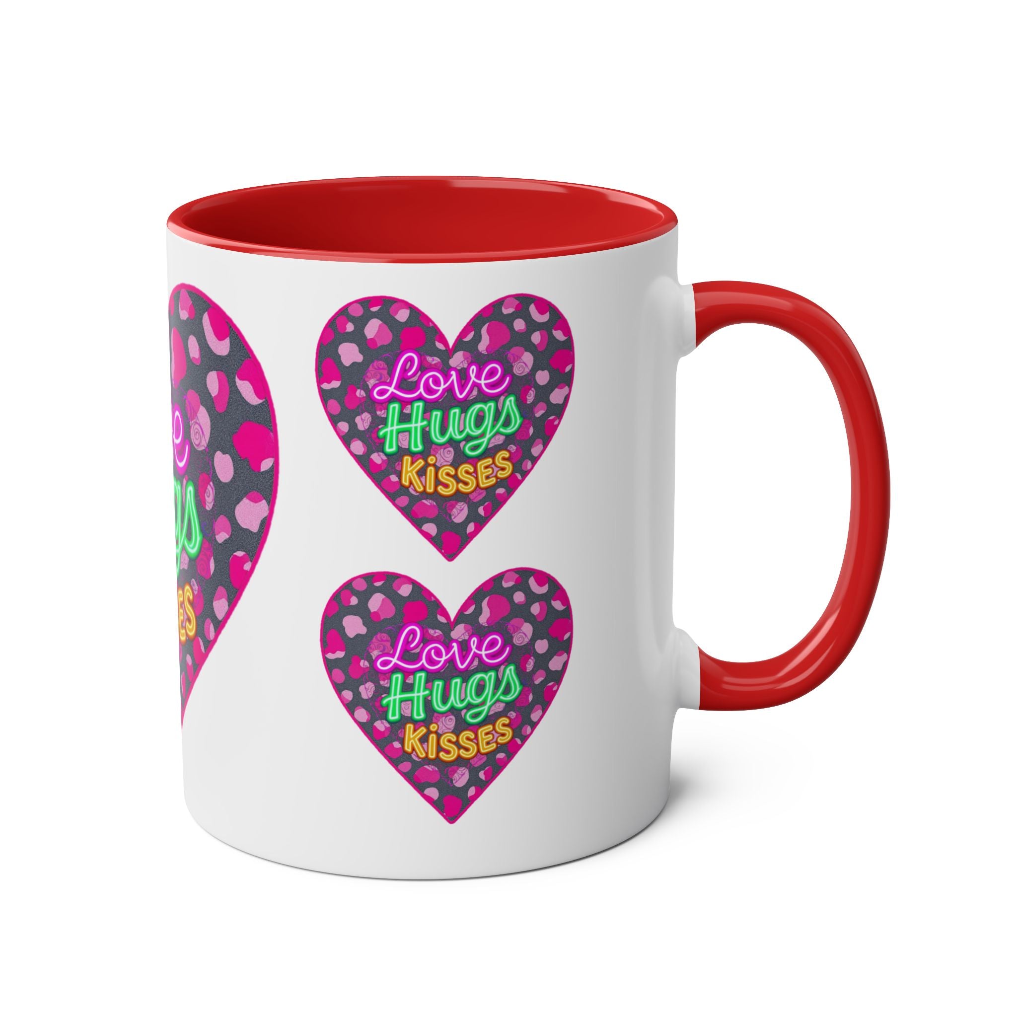Colorful Love Mug: Perfect for Valentine's Day, Cute Gift, Coffee Break, Home Decor, Heart Design, Love Hugs Kisses