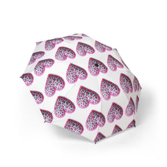 Leopard Print Heart Umbrella - Semi-Automatic & Foldable