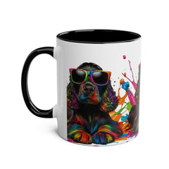 Colorful Dog Art Two-Tone Coffee Mug - 11oz, Perfect Gift for Dog Lovers