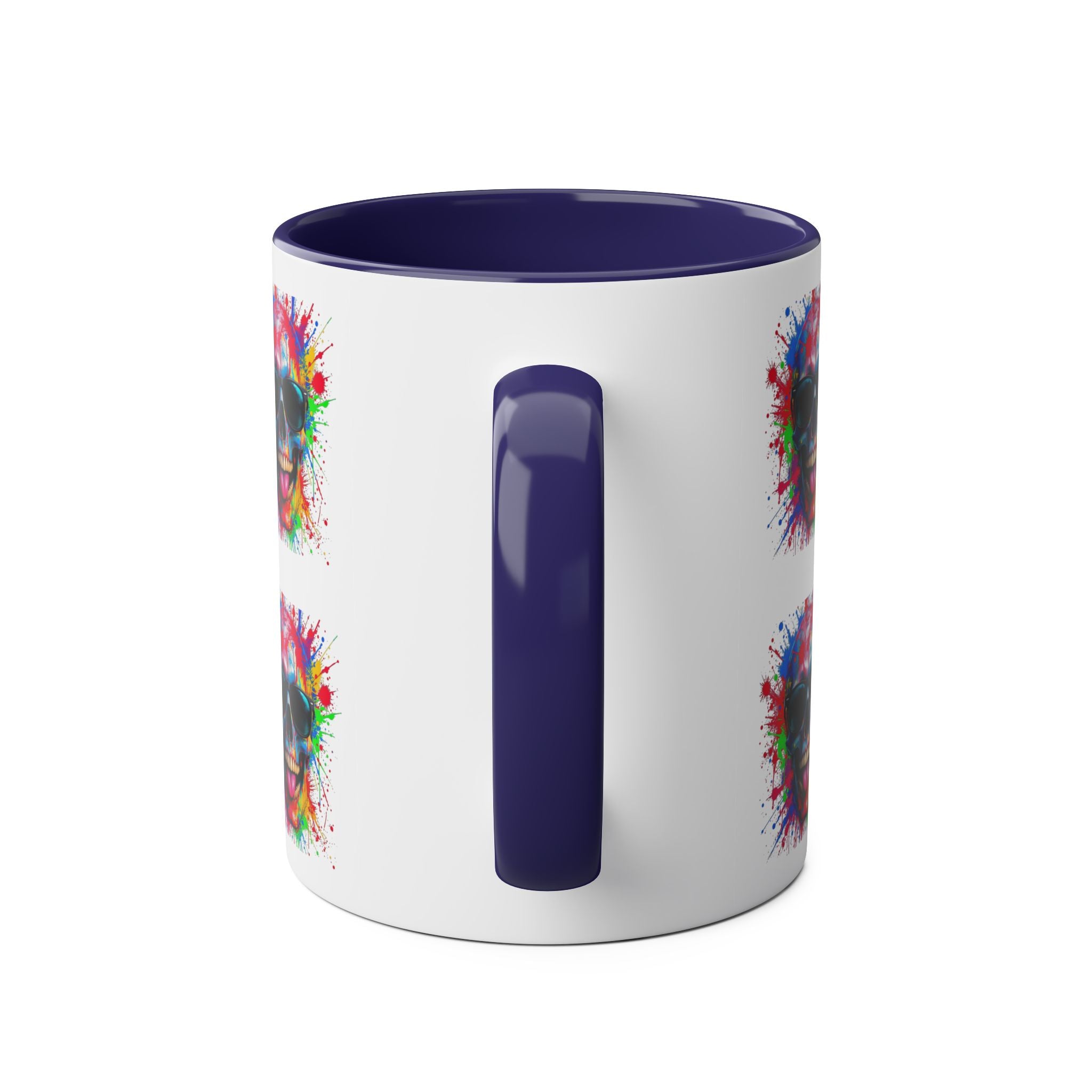 Vibrant Skull Artwork Coffee Mug - 11oz Two-Tone Design for Fun Enthusiasts