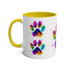 Colorful Paw Print Coffee Mug, Pet Lover Gift, Two-Tone Mug, Fun Dog Accessories, Vibrant Pet Themed Drinkware