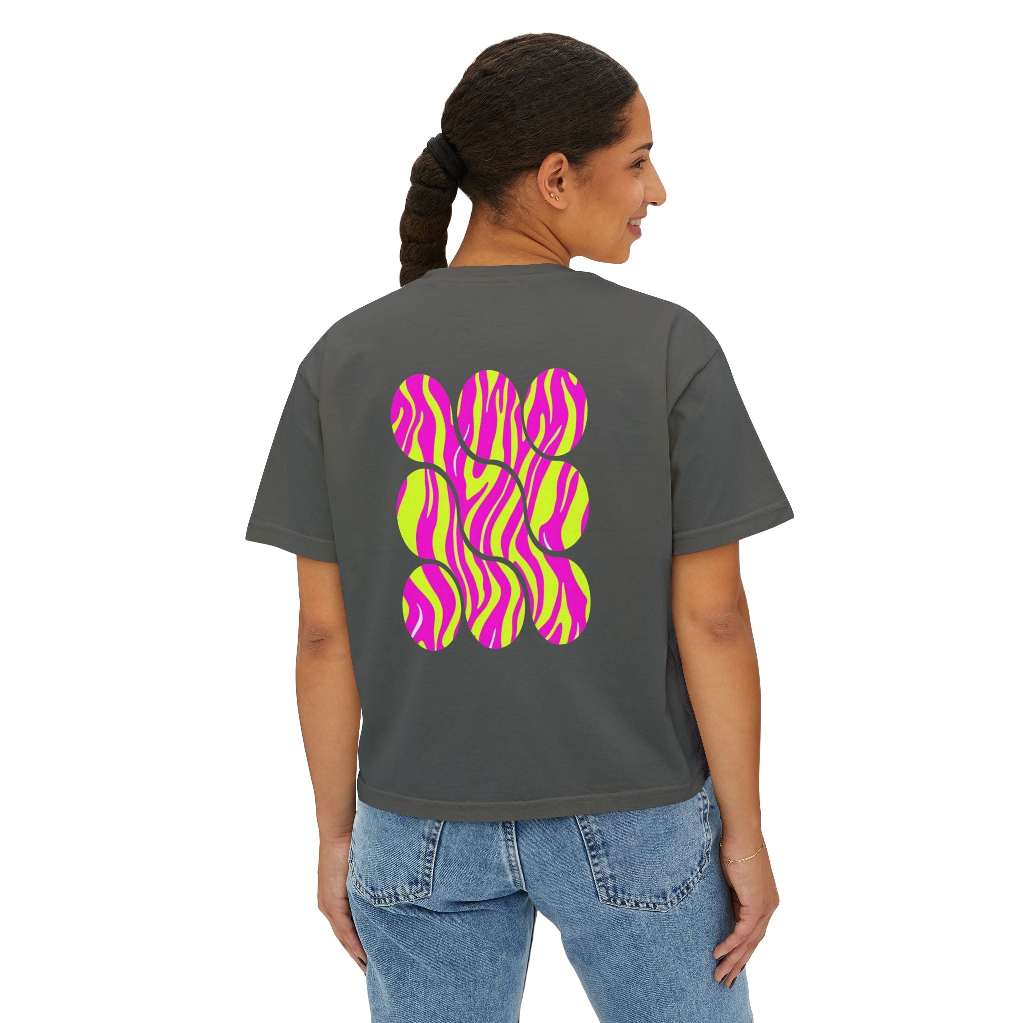 Women's Boxy Tee with Vibrant Heart and Pattern - Casual Summer Top, Gift for Her, Trendy Tee, Everyday Wear, Heart Print Shirt