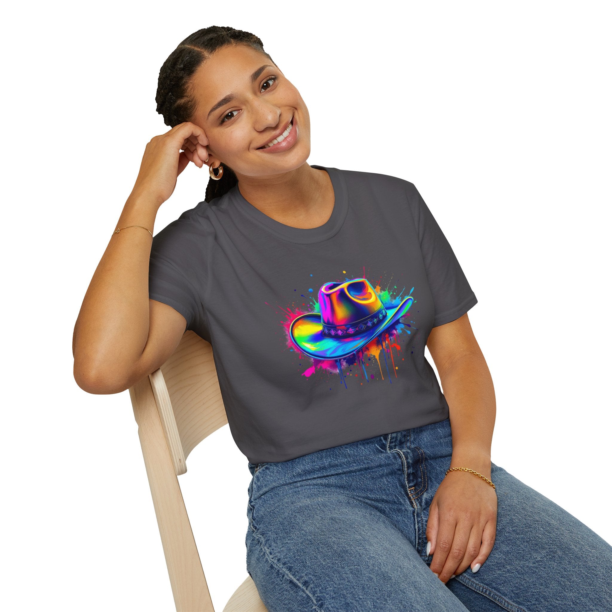 Colourful Cowboy Hat Unisex T-Shirt, Fun Graphic Tee, Festival Wear, Summer Celebration Shirt, LGBTQ Pride Apparel, Gift for Friends