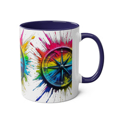Vibrant Compass Two-Tone Coffee Mug | Colorful Gradient Design for Adventurers