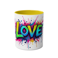 Colorful Love Coffee Mug - 11oz Two-Tone Mug for Valentine's Day & Everyday Joy