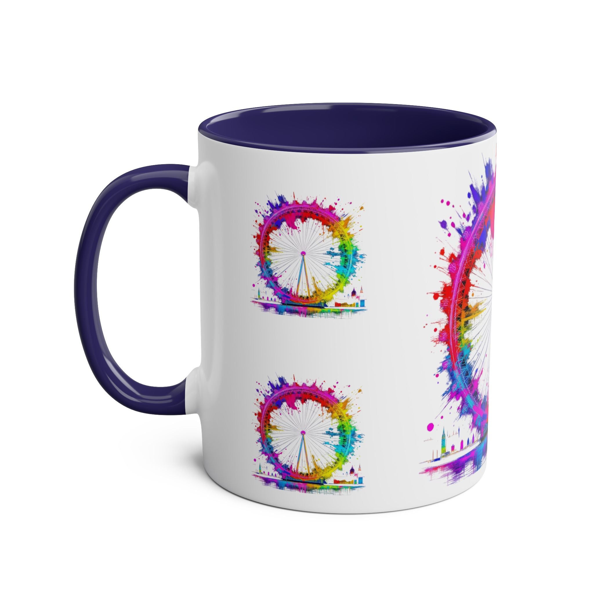 Colorful Cityscape Two-Tone Coffee Mug | Fun Gift, Home Decor, Artistic Mug, Coffee Lover's Gift, Office Essentials