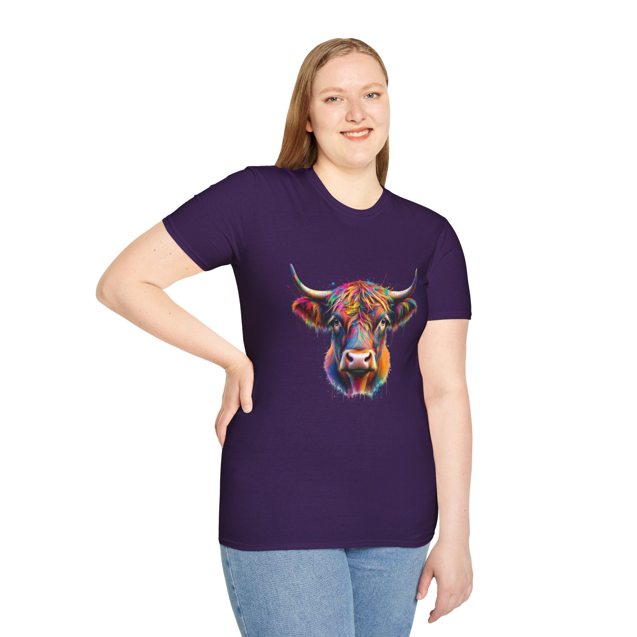 Highland Cow Graphic T-Shirt, Fun Farm Animal Tee, Cute Gift for Cow Lovers, Unisex Softstyle Shirt for Casual Wear
