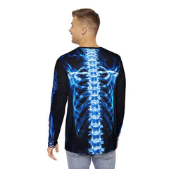 Men's Long Sleeve Graphic Tee - Cool Skeleton & Flame Design, Gothic Wear, Halloween Costume, Unisex Fashion, Unique Gift Idea