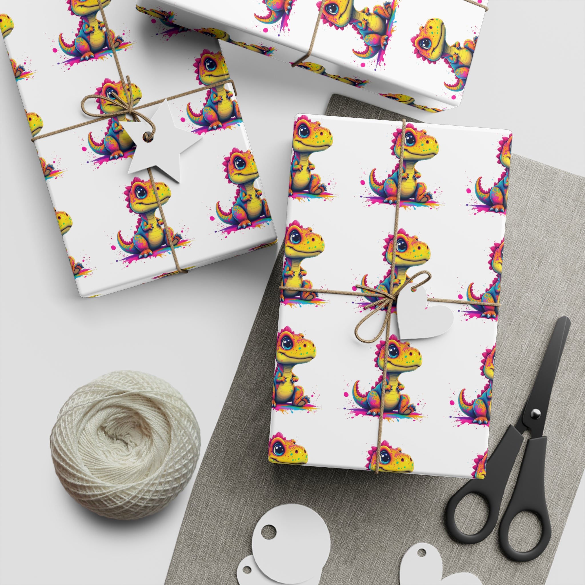 Colorful Dinosaur Gift Wrapping Paper Sheets - Perfect for Kids' Parties and Celebrations