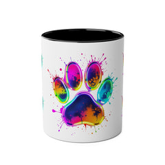 Colorful Paw Print Coffee Mug, Pet Lover Gift, Two-Tone Mug, Fun Dog Accessories, Vibrant Pet Themed Drinkware