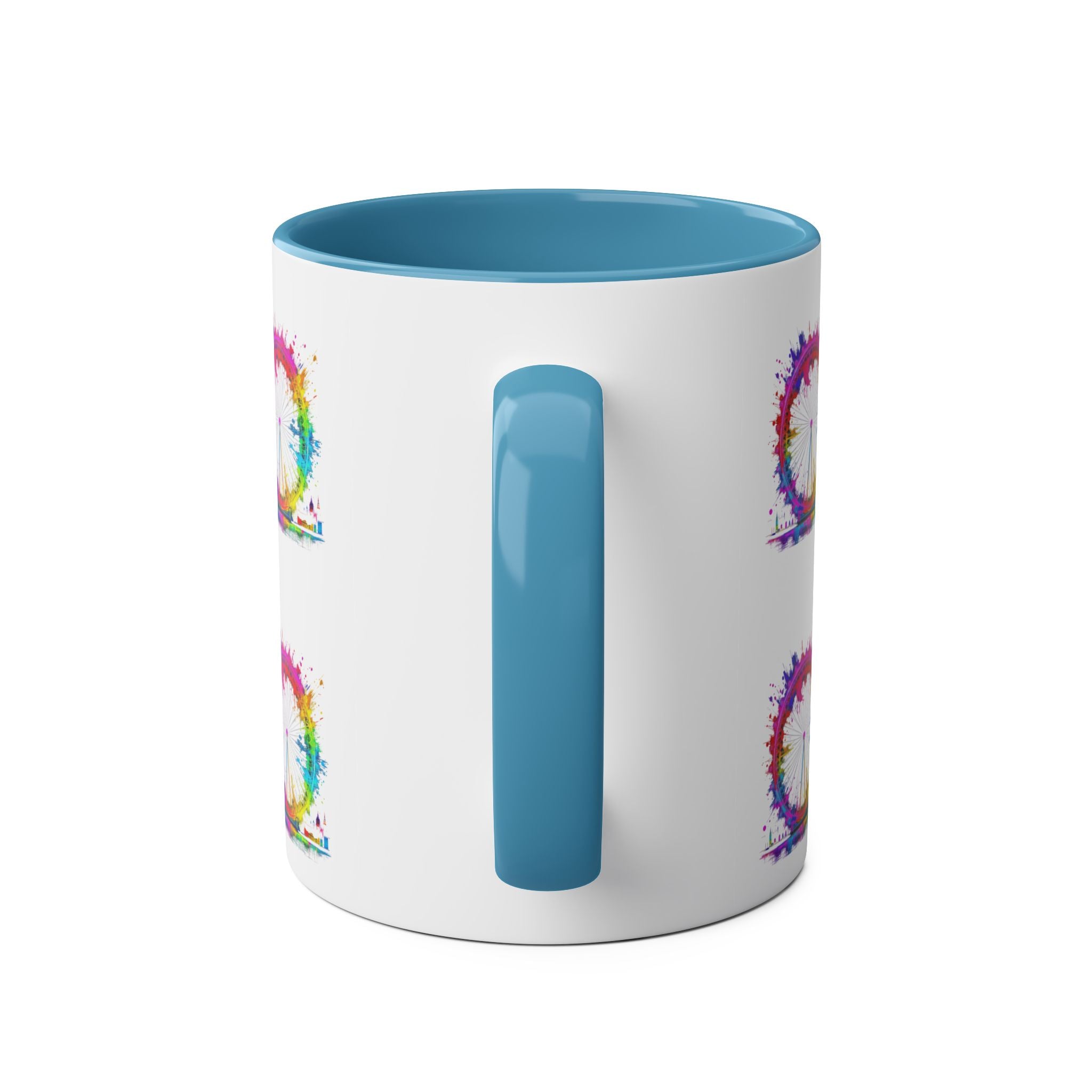 Colorful Cityscape Two-Tone Coffee Mug | Fun Gift, Home Decor, Artistic Mug, Coffee Lover's Gift, Office Essentials