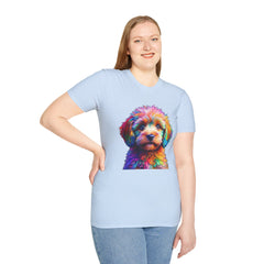 Colorful Puppy Art T-Shirt, Animal Lover Gift, Pet Owner Apparel, Fun Fashion for Dog Lovers, Unique Graphic Tee