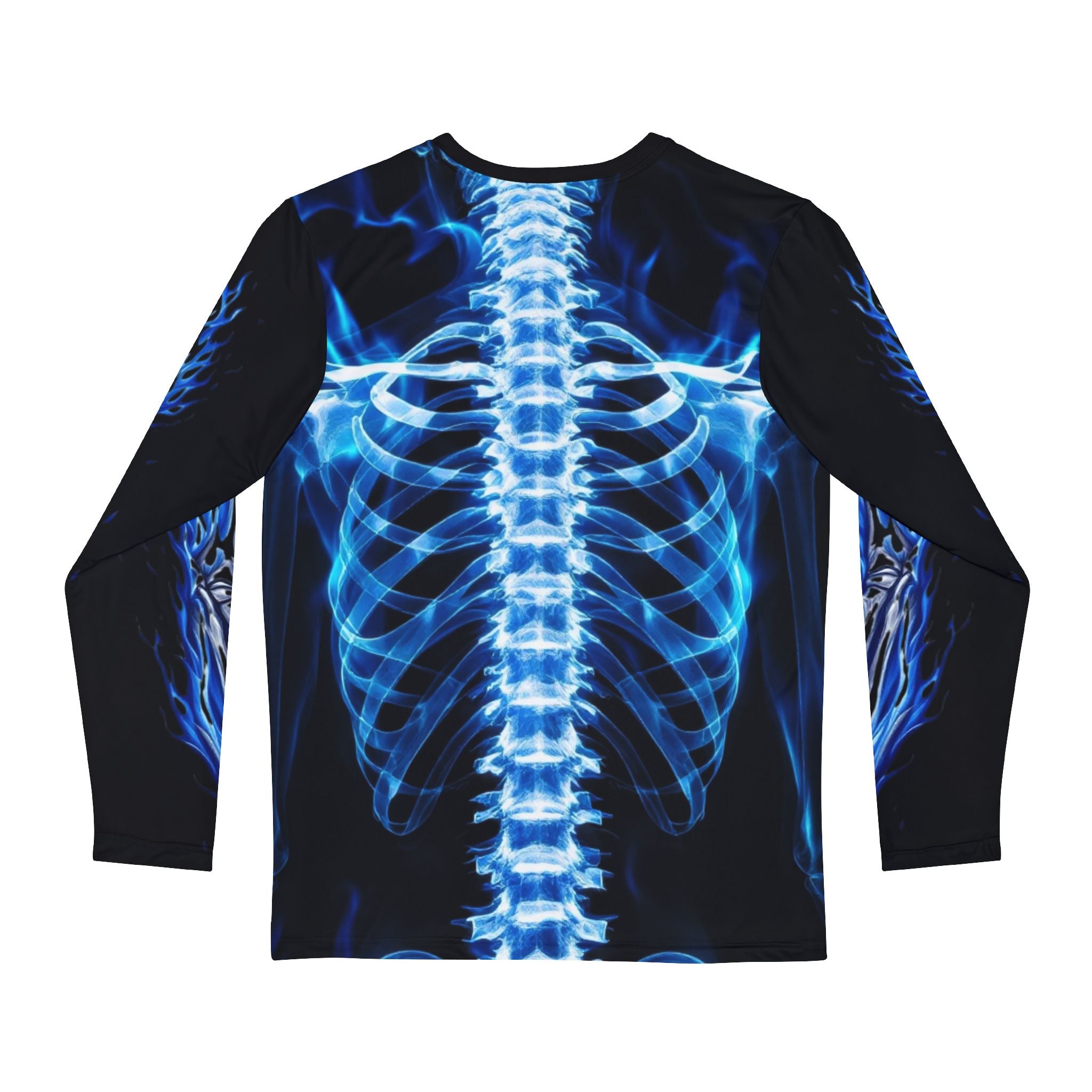 Men's Long Sleeve Graphic Tee - Cool Skeleton & Flame Design, Gothic Wear, Halloween Costume, Unisex Fashion, Unique Gift Idea