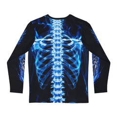 Men's Long Sleeve Graphic Tee - Cool Skeleton & Flame Design, Gothic Wear, Halloween Costume, Unisex Fashion, Unique Gift Idea