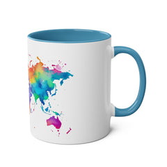 Colorful Map Two-Tone Coffee Mug - 11oz Travel Lovers Gift