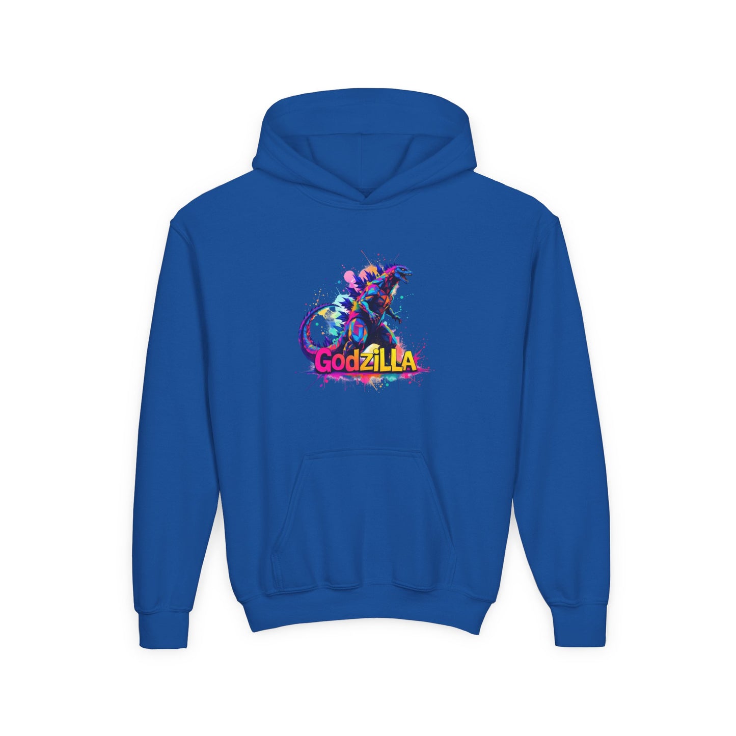 Godzilla Youth Heavy Blend Hooded Sweatshirt - Colorful Monster Design for Fans