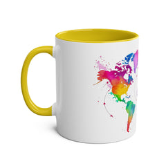 Colorful Map Two-Tone Coffee Mug - 11oz Travel Lovers Gift