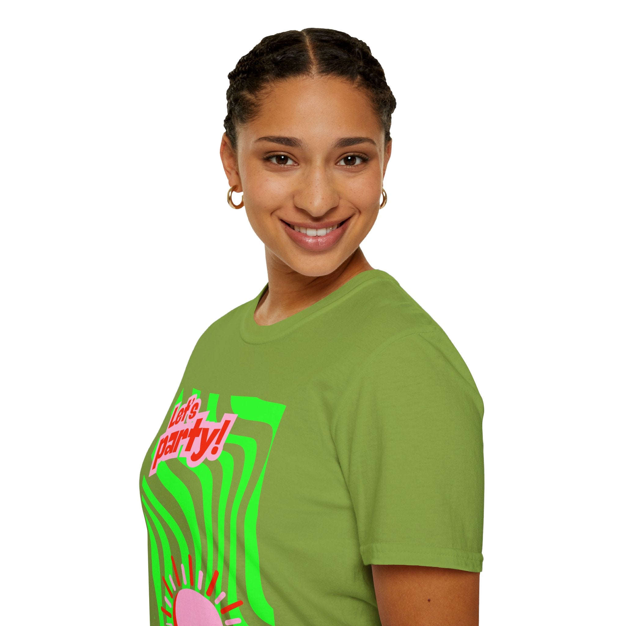 Let's Party Unisex Softstyle T-Shirt, Vibrant Summer Tee, Fun Graphic Shirt, Casual Wear, Birthday Gift, Festival Fashion