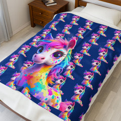 Rainbow Unicorn Velveteen Plush Blanket - Cozy Throw for Kids and Unicorn Lovers