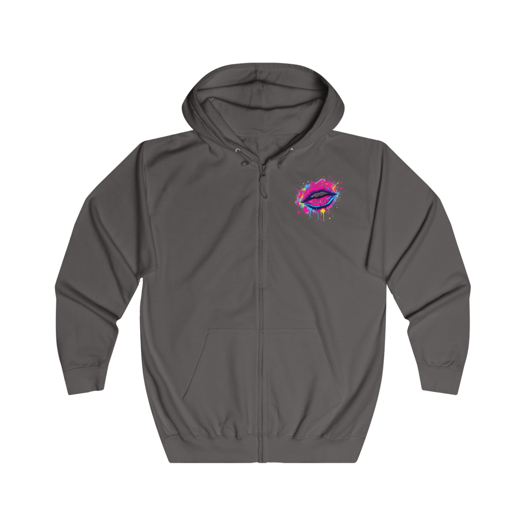 Colorful Lips Unisex Full Zip Hoodie, Graphic Hooded Sweatshirt, Trendy Streetwear, Art-Inspired Apparel, Gift for Her