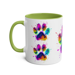 Colorful Paw Print Coffee Mug, Pet Lover Gift, Two-Tone Mug, Fun Dog Accessories, Vibrant Pet Themed Drinkware