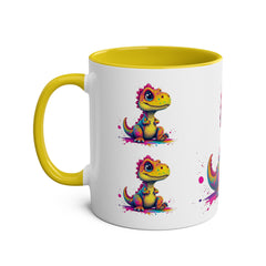 Colorful Dinosaur Two-Tone Coffee Mug - Cute 11oz Mug for Kids & Dino Lovers