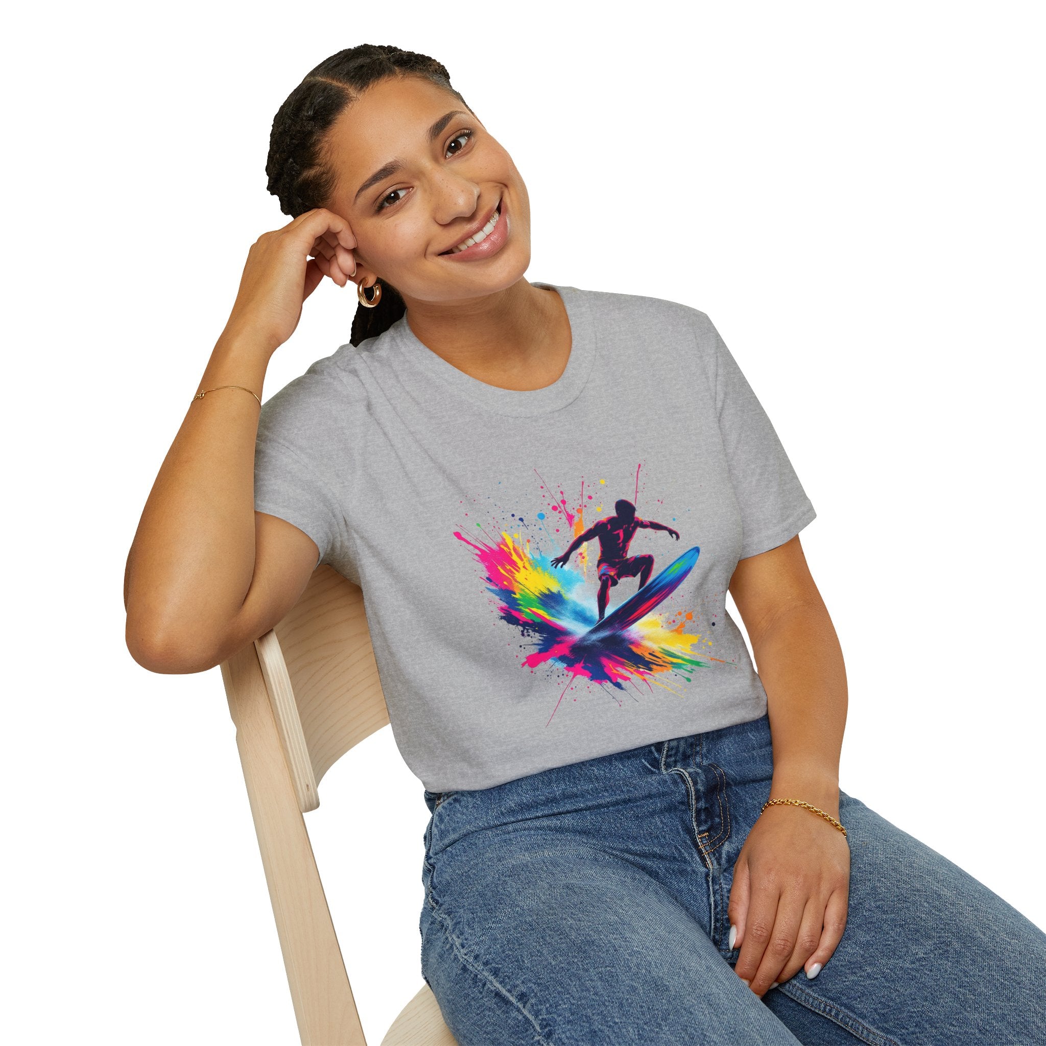 Colorful Surfing Unisex T-Shirt, Casual Beach Wear, Summer Vibes, Gift for Surfers, Beach Lovers, Graphic Tee