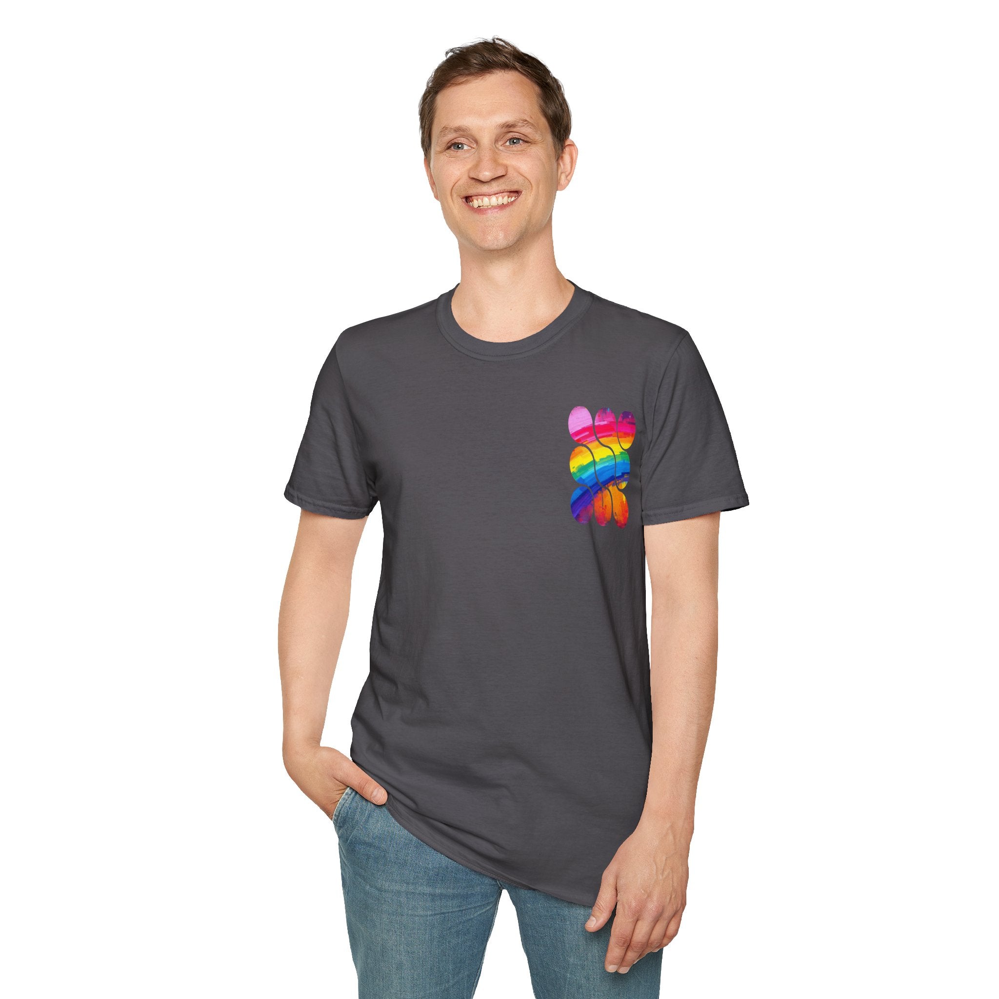 Vibrant Rainbow Softstyle T-Shirt, Unisex Pride Tee, LGBTQ+ Apparel, Colorful Casual Wear, Summer Festival Shirt