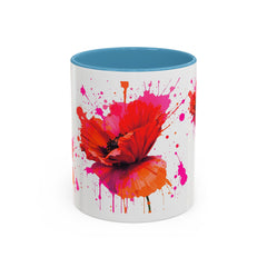 Vibrant Floral Accent Coffee Mug - Colorful Poppy Design - 11 & 15oz