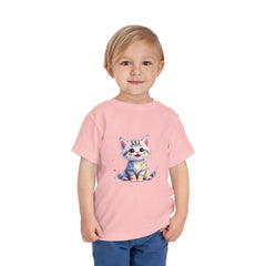 Cute Cat Toddler Tee - Whimsical Graphic Short Sleeve Shirt for Kids