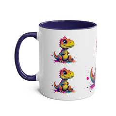 Colorful Dinosaur Two-Tone Coffee Mug - Cute 11oz Mug for Kids & Dino Lovers