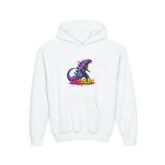 Godzilla Youth Heavy Blend Hooded Sweatshirt - Colorful Monster Design for Fans