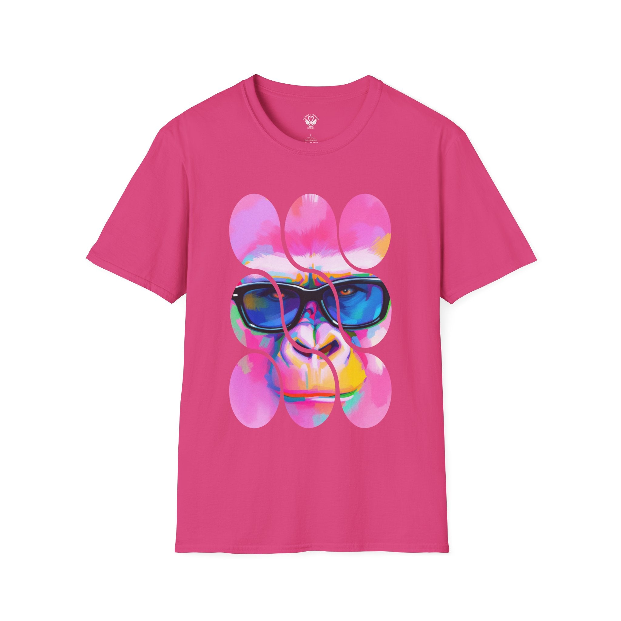 Vibrant Gorilla Graphic Tee, Unisex Softstyle T-Shirt, Funky Apparel, Casual Wear, Gift for Animal Lovers, Summer Collection