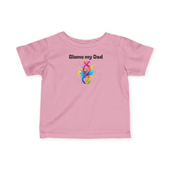 Colorful Baby Tee - 'Blame my Dad' Cute Infant Shirt, Trendy Toddler Top, Funny Baby Gift, Birthday Outfit, New Parent Shirt