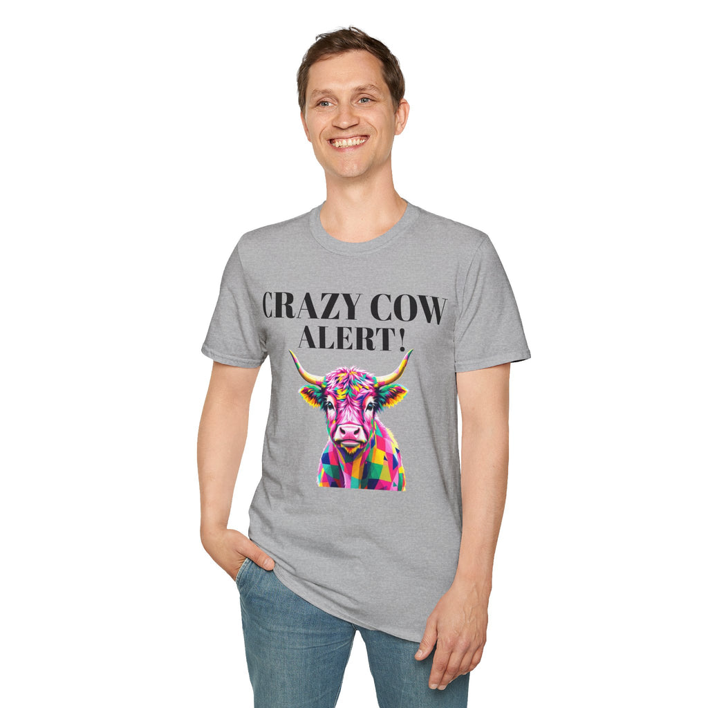 Colorful Cow Alert T-Shirt, Funny Cow Tee, Animal Lover Gift, Quirky Casual Wear, Farm Animal Shirt, Unique Graphic Tee