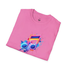 Musical Splash Unisex Softstyle T-Shirt | Gift for Music Lovers, Vibrant Art Tee, Trendy Music Shirt, Birthday Gift, Concert Wear
