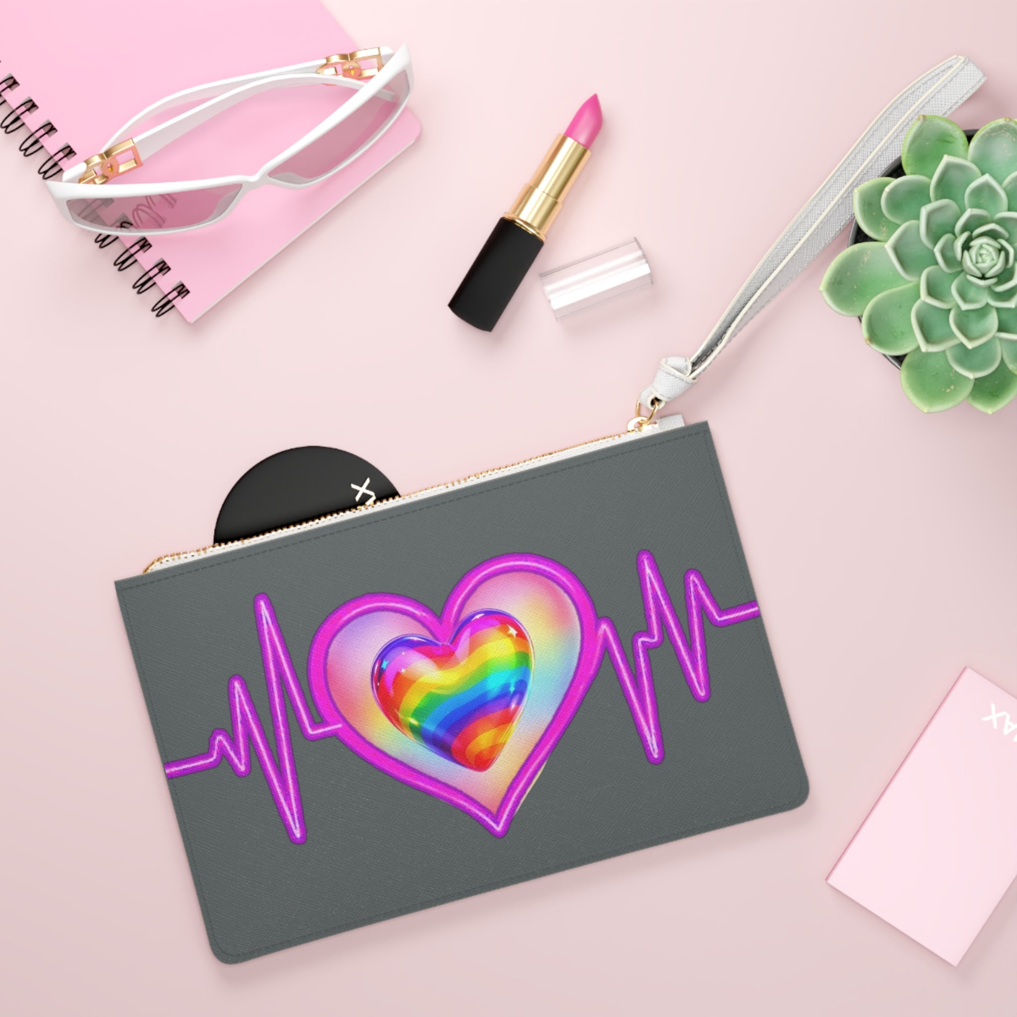 Rainbow Heart Clutch Bag - Colorful Fun and Vibrant Love Accessory